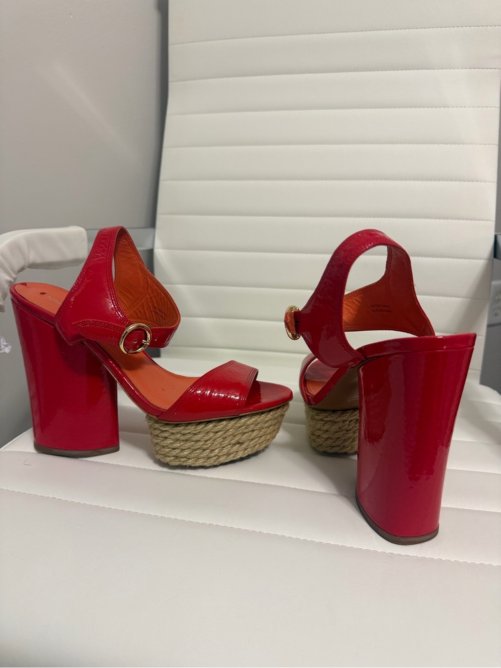 Via Spiga Red Patent Platform Slingback Heels